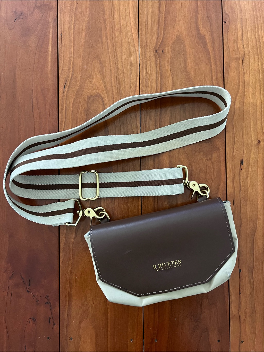 Final Sale!! R. Riveter Crossbody Bag With Striped Strapvery Good Condition!